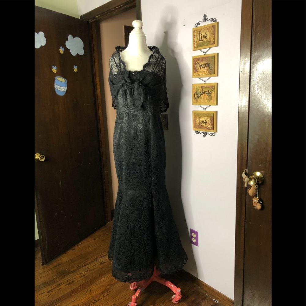 Custom black gown with Shawl